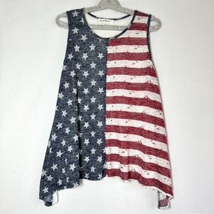 Cloud Chaser Red White Blue Flag Sleeveless Tank Top XL Sheer Flowy Lightweight